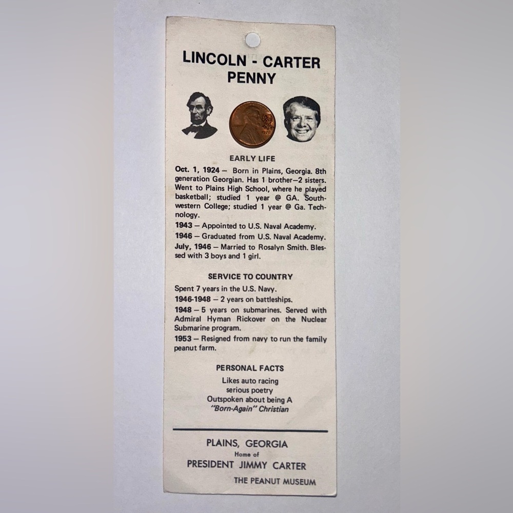 1978 Lincoln - Carter Penny With Achievement Card